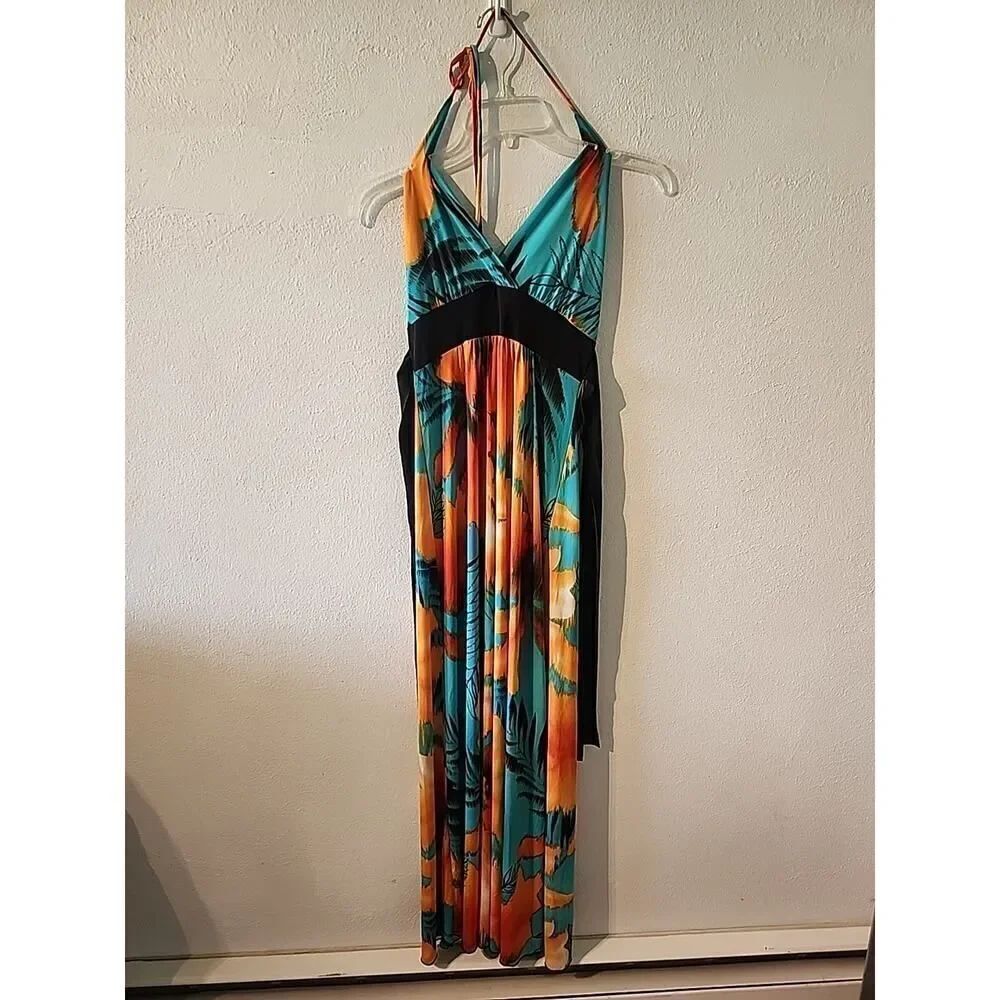 Vintage Y2K Lipstick Floral Halter Dress Medium 90’s Tropical Summer Small